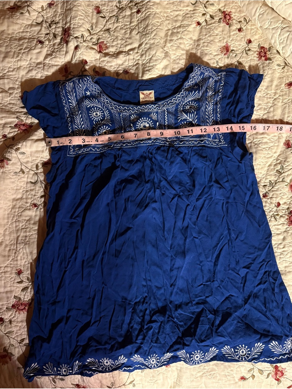 Faded Glory Royal Blue Embroidered Cap-Sleeve Top - Picture 6 of 6